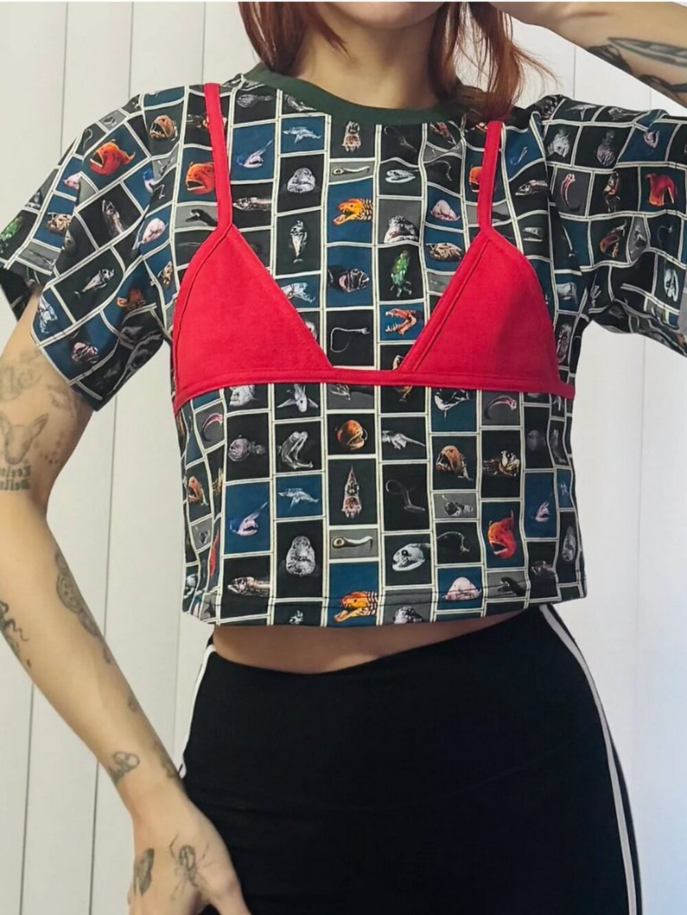rare FBC Scrap Cotton Bikini Bod Tommy Tee - Cute Fish / Red - S